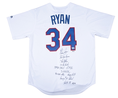 Nolan Ryan Signed Texas Rangers Cooperstown Collection Jersey with Ten Inscriptions (MLB Authenticated) 